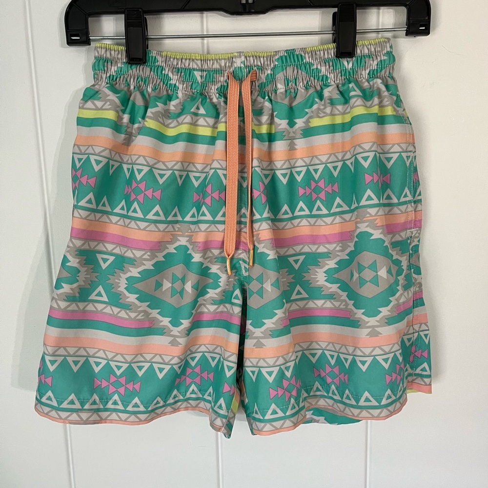 Chubbies Green and Pink Board Shorts with Geometric Design